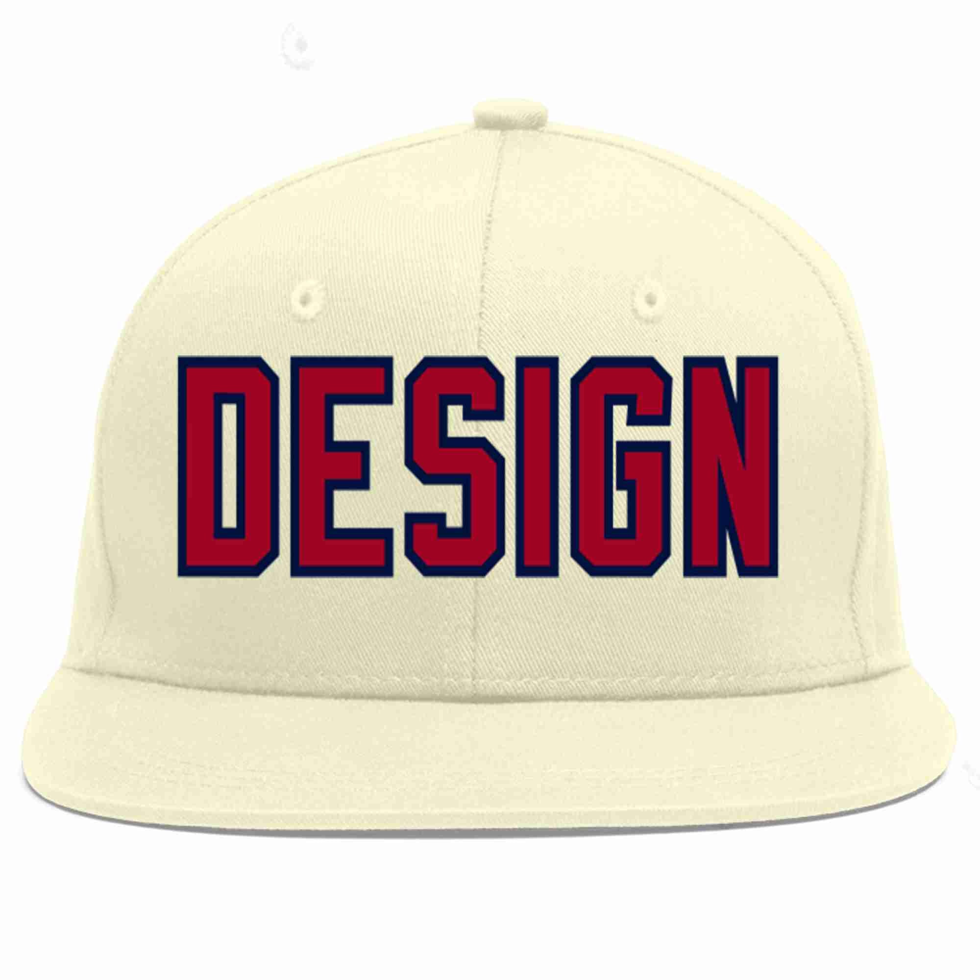 Custom Cream Red-Navy Flat Eaves Sport Baseball Cap Design for Men/Women/Youth