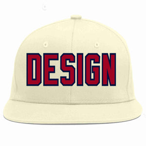 Custom Cream Red-Navy Flat Eaves Sport Baseball Cap Design for Men/Women/Youth