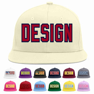 Custom Cream Red-Navy Flat Eaves Sport Baseball Cap Design for Men/Women/Youth