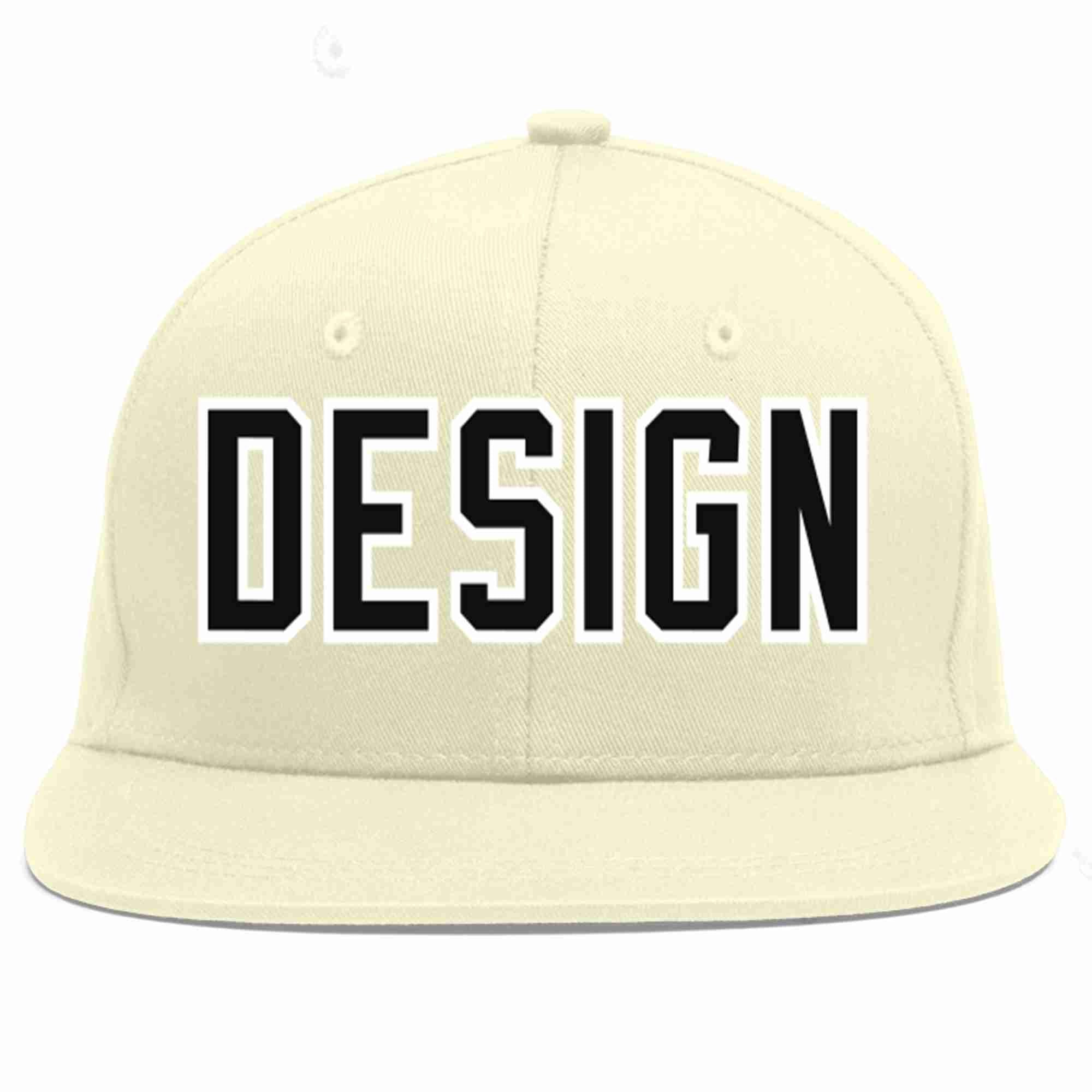 Custom Cream Black-White Flat Eaves Sport Baseball Cap Design for Men/Women/Youth