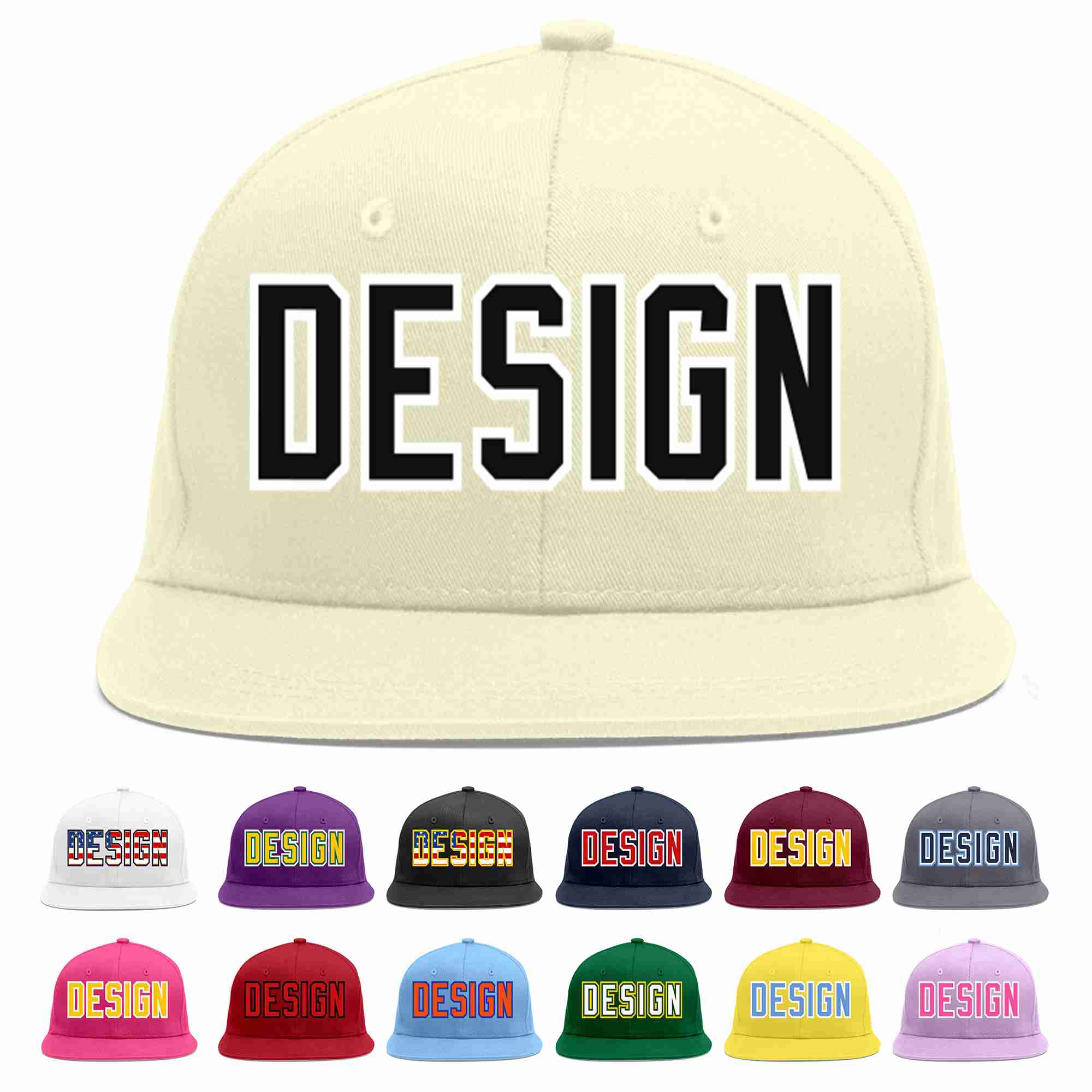 Custom Cream Black-White Flat Eaves Sport Baseball Cap Design for Men/Women/Youth