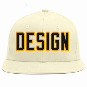 Custom Cream Black-Yellow Flat Eaves Sport Baseball Cap Design for Men/Women/Youth