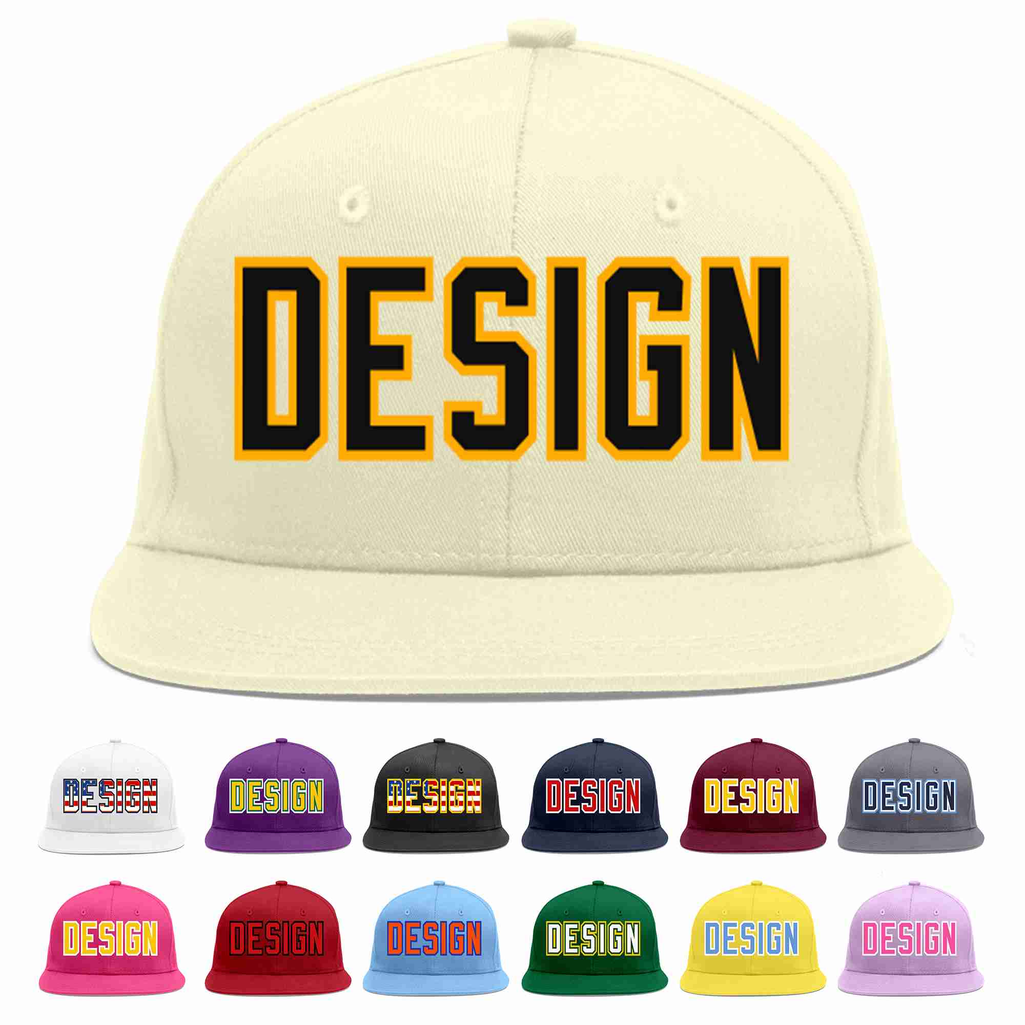 Conception personnalisée de casquette de baseball de sport à Eaves plates noir-jaune crème pour hommes/femmes/jeunes