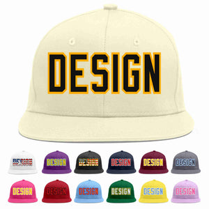 Custom Cream Black-Yellow Flat Eaves Sport Baseball Cap Design for Men/Women/Youth