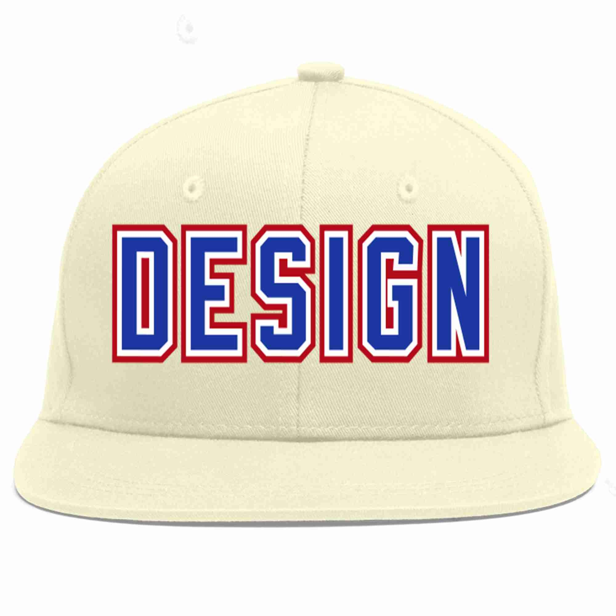 Conception personnalisée de casquette de baseball de sport à Eaves plates Royal-White crème personnalisée pour hommes/femmes/jeunes