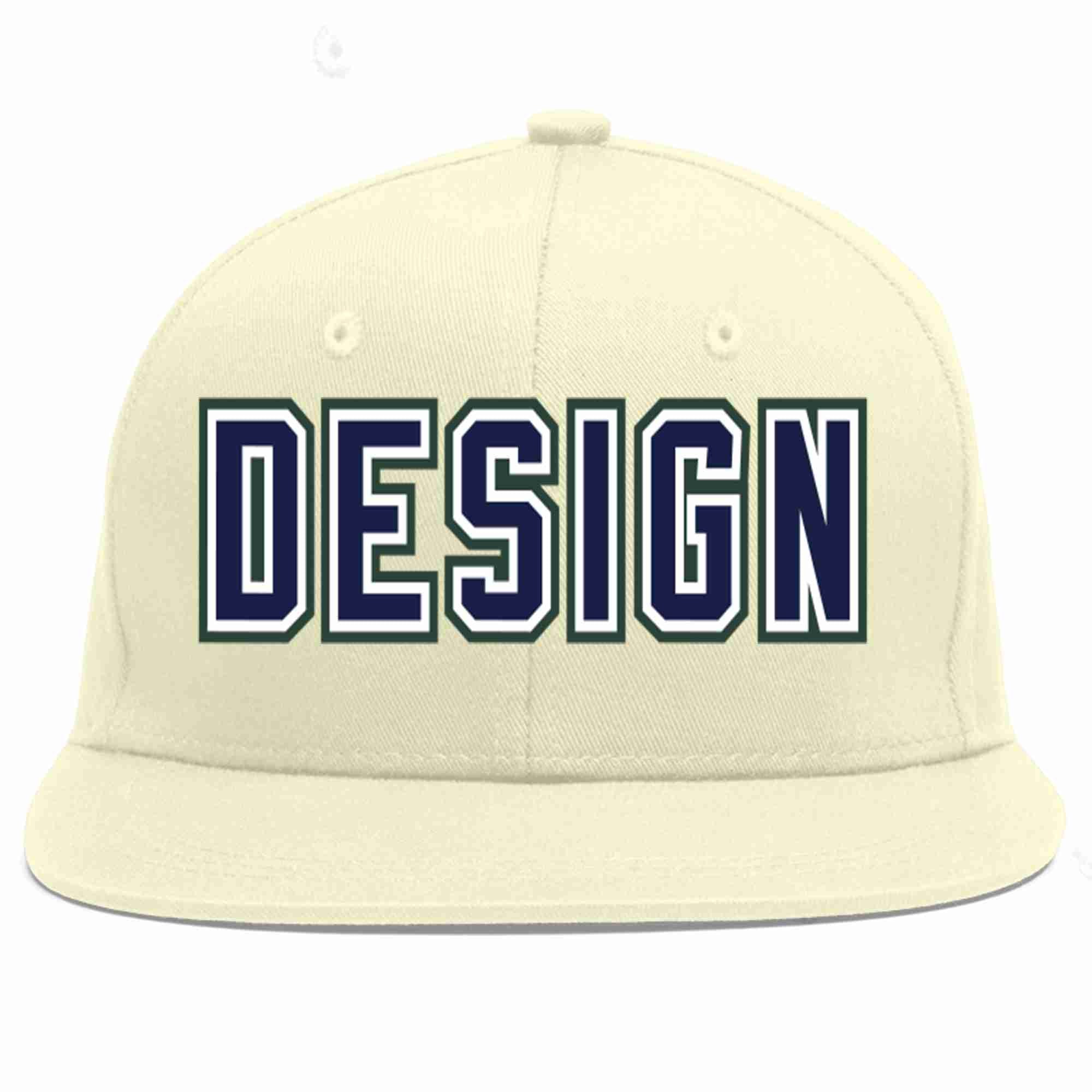 Conception personnalisée de casquette de baseball de sport à avant-toit plat bleu marine-blanc crème pour hommes/femmes/jeunes