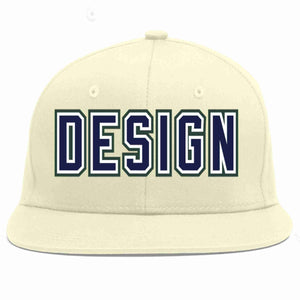 Custom Cream Navy-White Flat Eaves Sport Baseball Cap Design for Men/Women/Youth