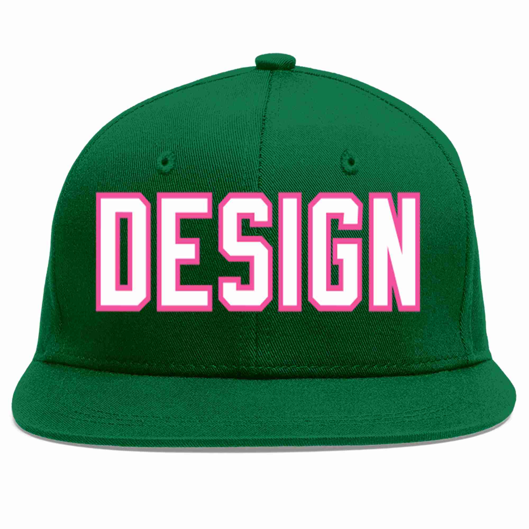 Custom Green White-Pink Flat Eaves Sport Baseball Cap Design for Men/Women/Youth