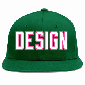 Conception personnalisée de casquette de baseball de sport à avant-toit plat vert blanc-rose pour hommes/femmes/jeunes