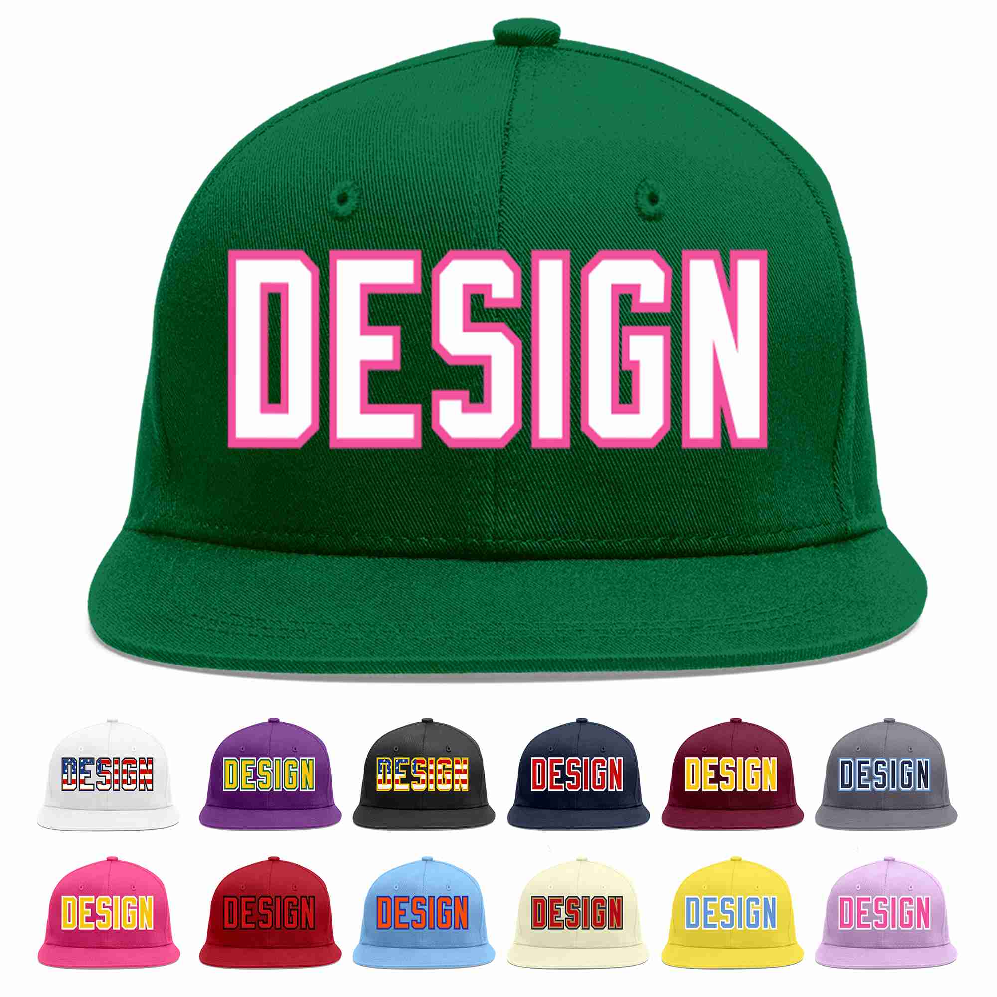 Custom Green White-Pink Flat Eaves Sport Baseball Cap Design for Men/Women/Youth