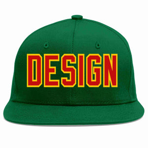 Conception personnalisée de casquette de baseball de sport à avant-toit plat vert rouge-jaune pour hommes/femmes/jeunes