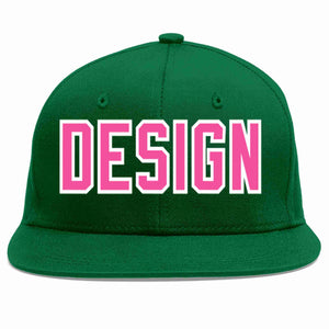 Conception personnalisée de casquette de baseball de sport à avant-toit plat vert rose-blanc pour hommes/femmes/jeunes