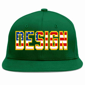 Custom Green Vintage USA Flag-Gold Flat Eaves Sport Baseball Cap Design for Men/Women/Youth