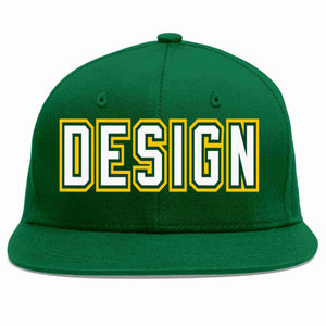 Conception personnalisée de casquette de baseball de sport à avant-toit plat vert blanc-kelly vert pour hommes/femmes/jeunes