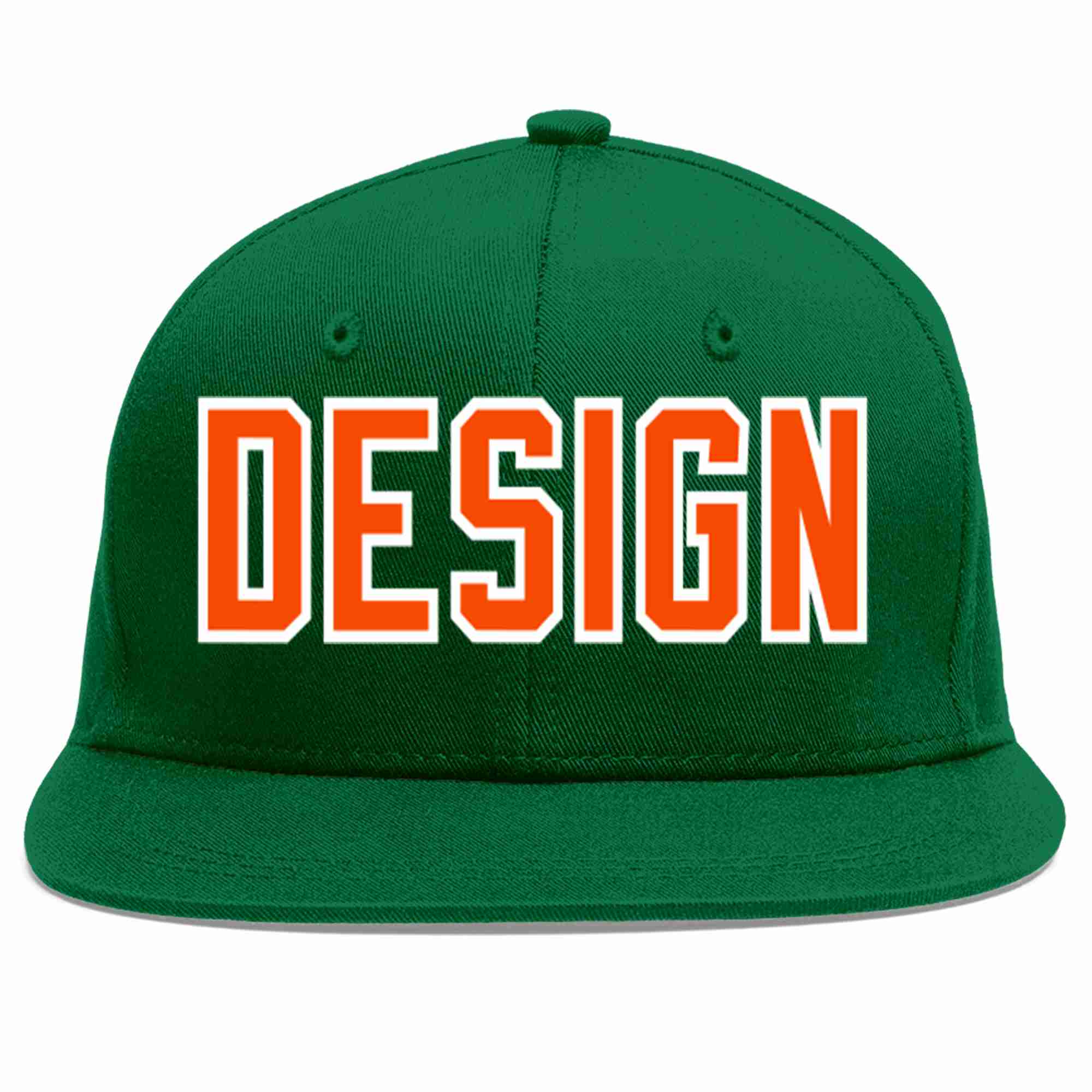 Custom Green Orange-White Flat Eaves Sport Baseball Cap Design for Men/Women/Youth