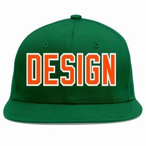 Conception personnalisée de casquette de baseball de sport à avant-toit plat vert orange-blanc pour hommes/femmes/jeunes