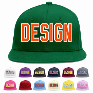 Conception personnalisée de casquette de baseball de sport à avant-toit plat vert orange-blanc pour hommes/femmes/jeunes