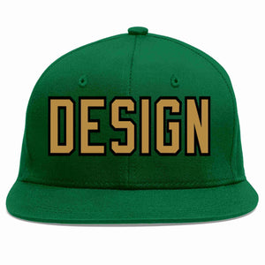 Custom Green Old Gold-Black Flat Eaves Sport Baseball Cap Design for Men/Women/Youth