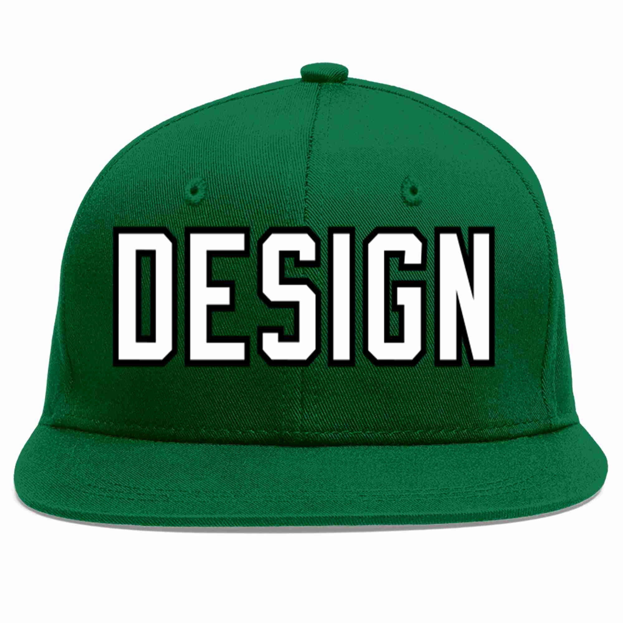 Custom Green White-Black Flat Eaves Sport Baseball Cap Design for Men/Women/Youth