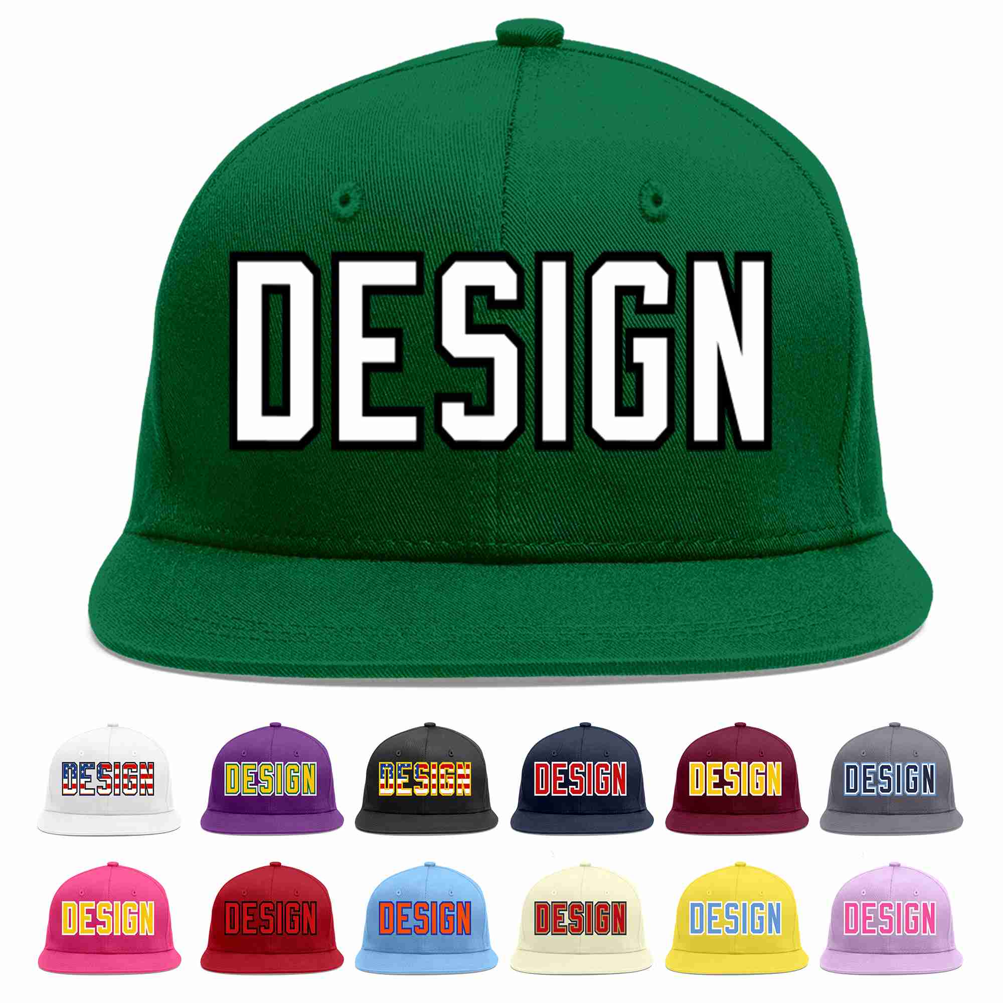 Custom Green White-Black Flat Eaves Sport Baseball Cap Design for Men/Women/Youth