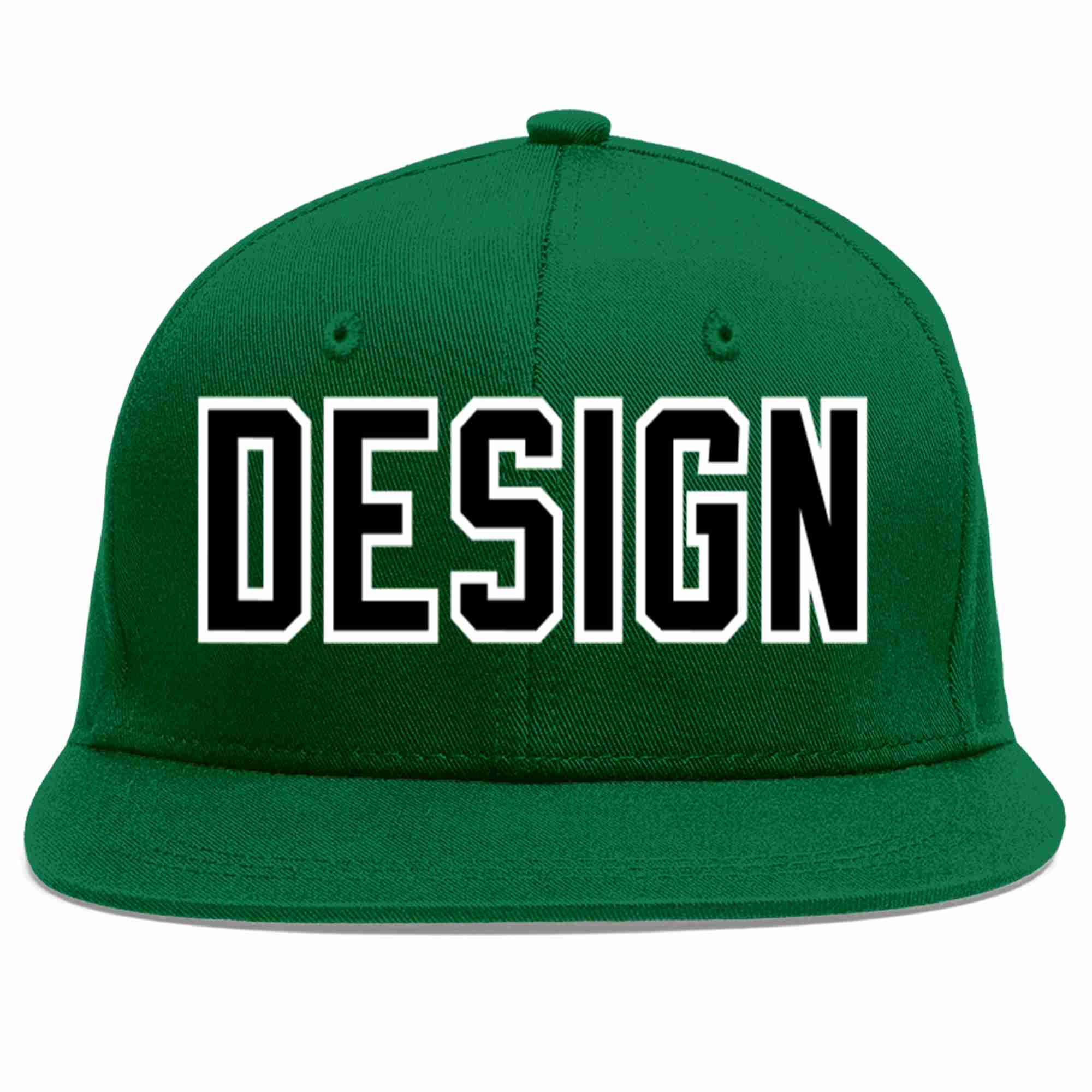 Conception personnalisée de casquette de baseball de sport à avant-toit plat vert noir-blanc pour hommes/femmes/jeunes