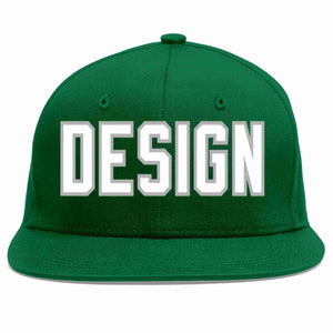 Custom Green White-Gray Flat Eaves Sport Baseball Cap Design for Men/Women/Youth