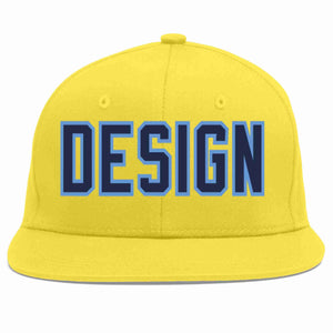 Custom Light Gold Navy-Light Blue Flat Eaves Sport Baseball Cap Design for Men/Women/Youth