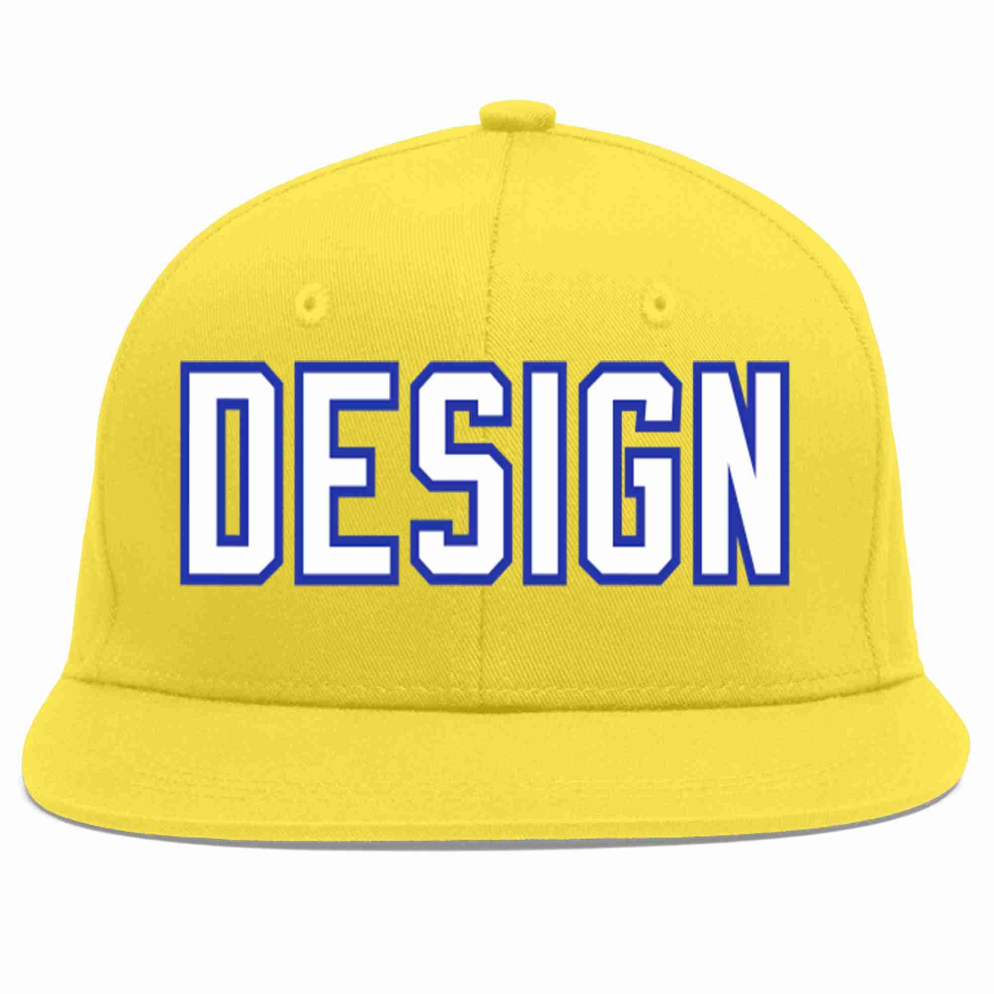 Custom Light Gold White-Royal Flat Eaves Sport Baseball Cap Design for Men/Women/Youth