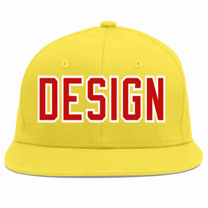 Custom Light Gold Red-White Flat Eaves Sport Baseball Cap Design for Men/Women/Youth