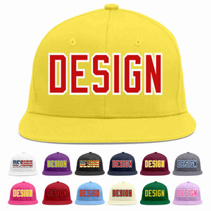 Custom Light Gold Red-White Flat Eaves Sport Baseball Cap Design for Men/Women/Youth