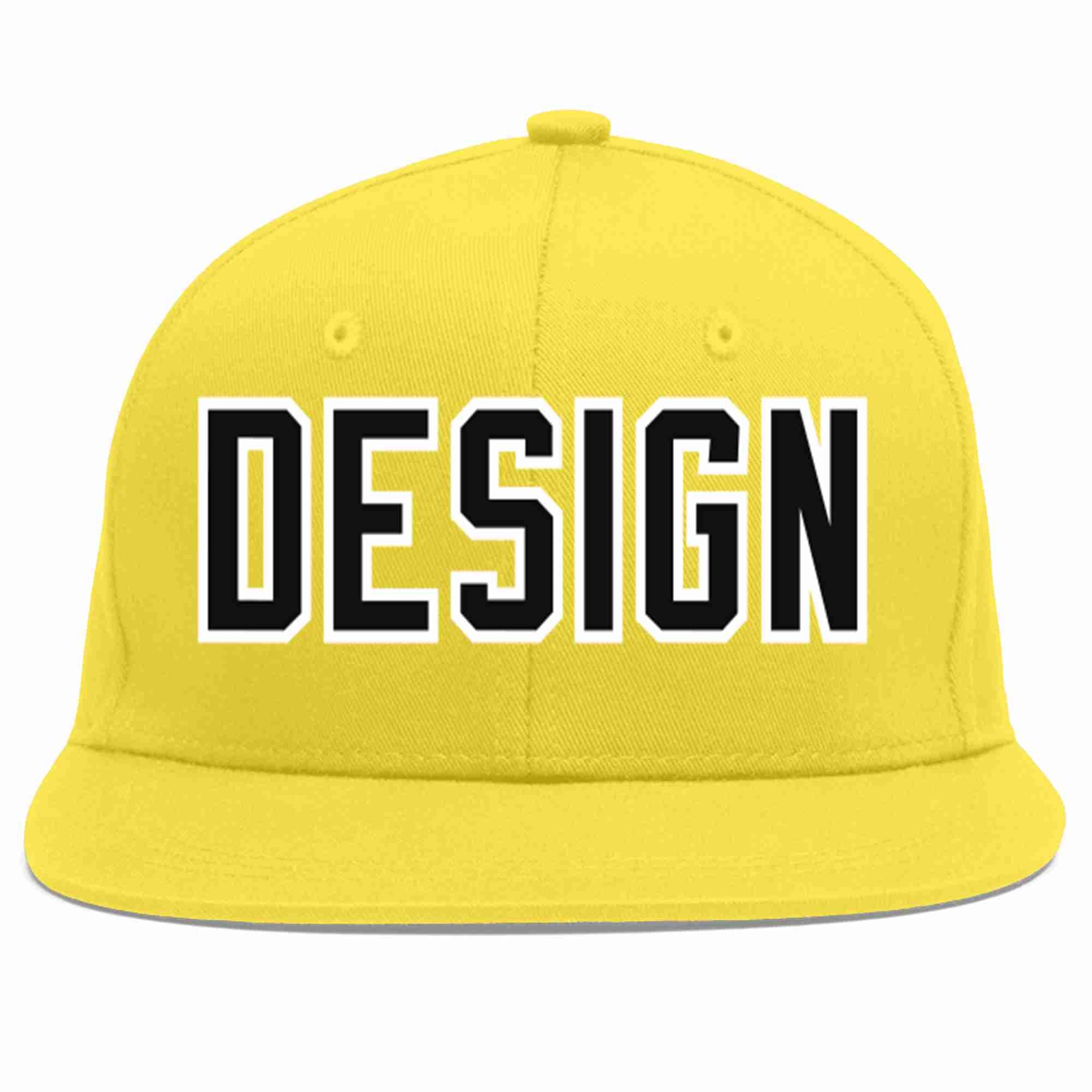 Custom Light Gold Black-White Flat Eaves Sport Baseball Cap Design for Men/Women/Youth