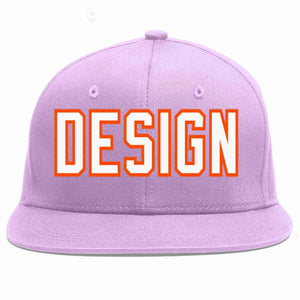 Custom Light Purple White-Orange Flat Eaves Sport Baseball Cap Design for Men/Women/Youth