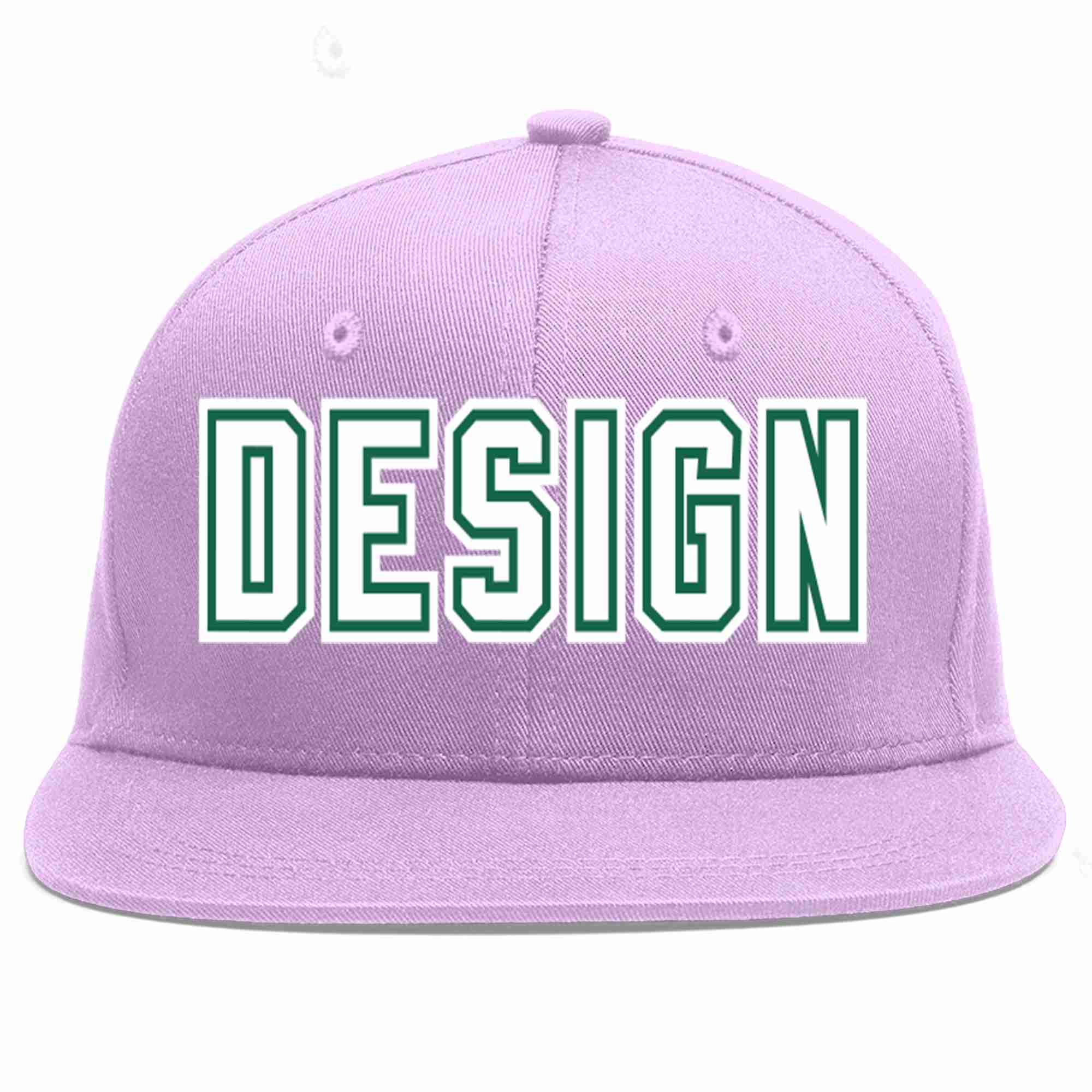 Custom Light Purple White-Kelly Green Flat Eaves Sport Baseball Cap Design for Men/Women/Youth