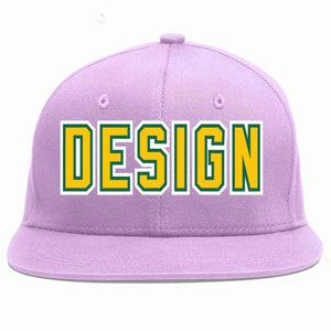 Conception personnalisée de casquette de baseball de sport à avant-toit plat violet clair or-vert Kelly pour hommes/femmes/jeunes