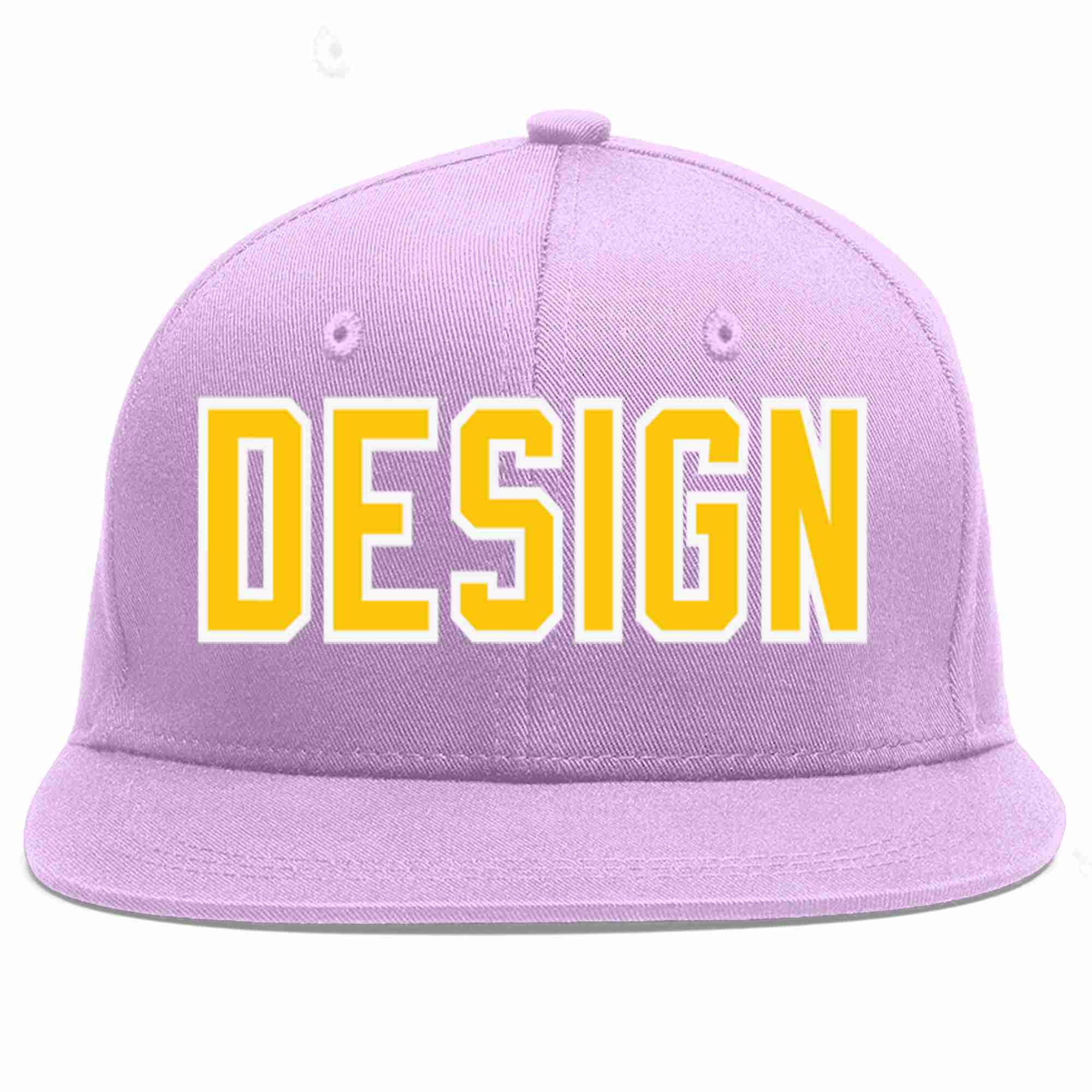 Custom Light Purple Gold-White Flat Eaves Sport Baseball Cap Design for Men/Women/Youth