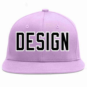 Custom Light Purple Black-White Flat Eaves Sport Baseball Cap Design for Men/Women/Youth