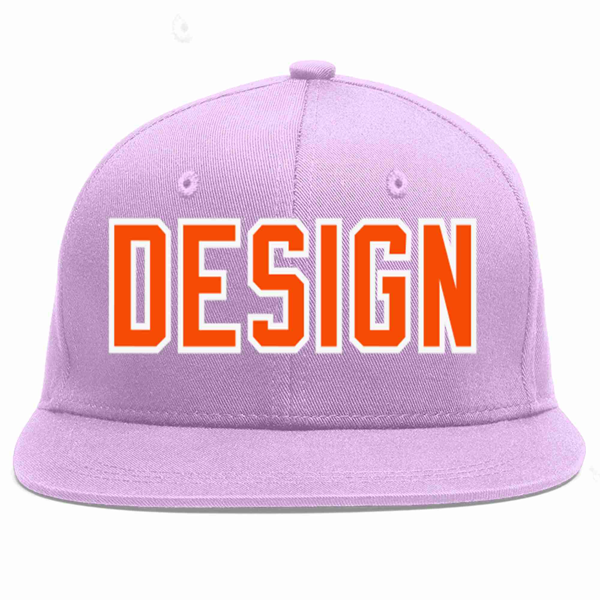 Custom Light Purple Orange-White Flat Eaves Sport Baseball Cap Design for Men/Women/Youth