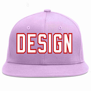 Conception personnalisée de casquette de baseball de sport à avant-toit plat violet clair blanc-rouge pour hommes/femmes/jeunes