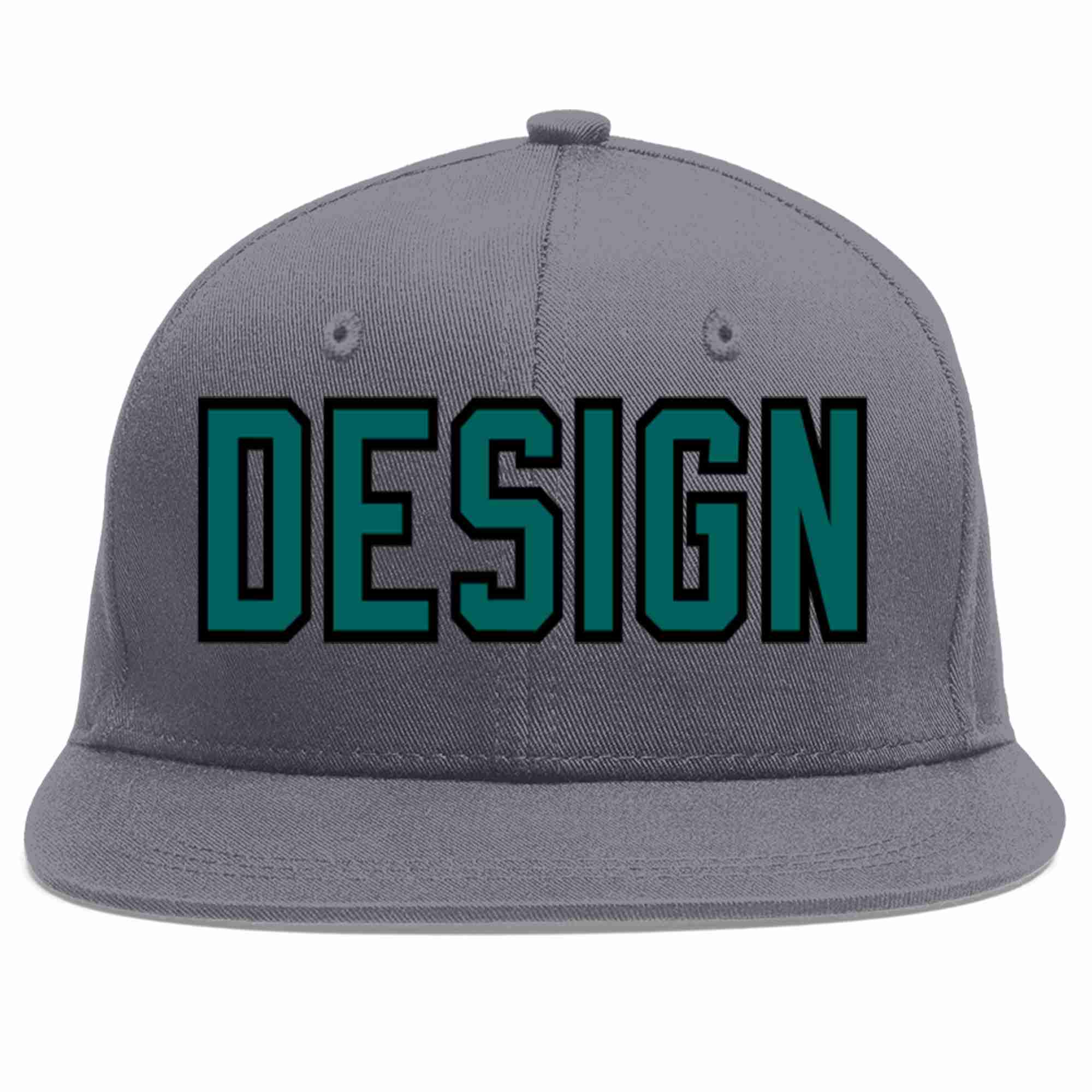 Custom Dark Gray Aqua-Black Flat Eaves Sport Baseball Cap Design for Men/Women/Youth