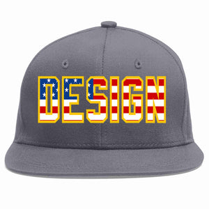 Custom Dark Gray Vintage USA Flag-Gold Flat Eaves Sport Baseball Cap Design for Men/Women/Youth