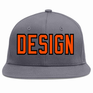 Custom Dark Gray Orange-Black Flat Eaves Sport Baseball Cap Design for Men/Women/Youth