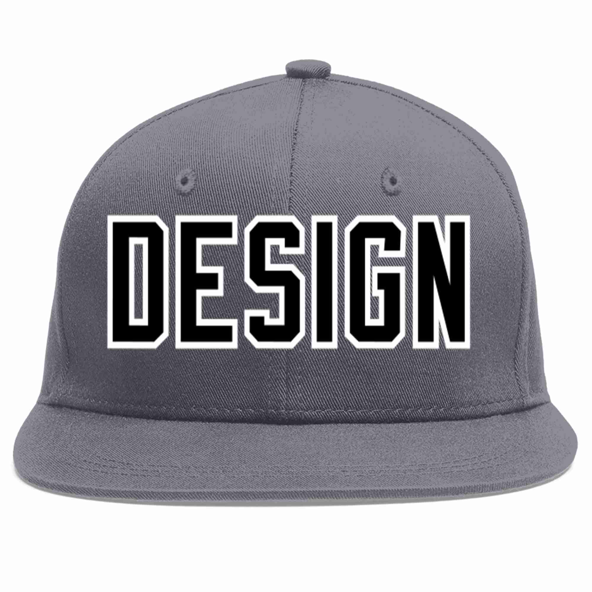 Custom Dark Gray Black-White Flat Eaves Sport Baseball Cap Design for Men/Women/Youth