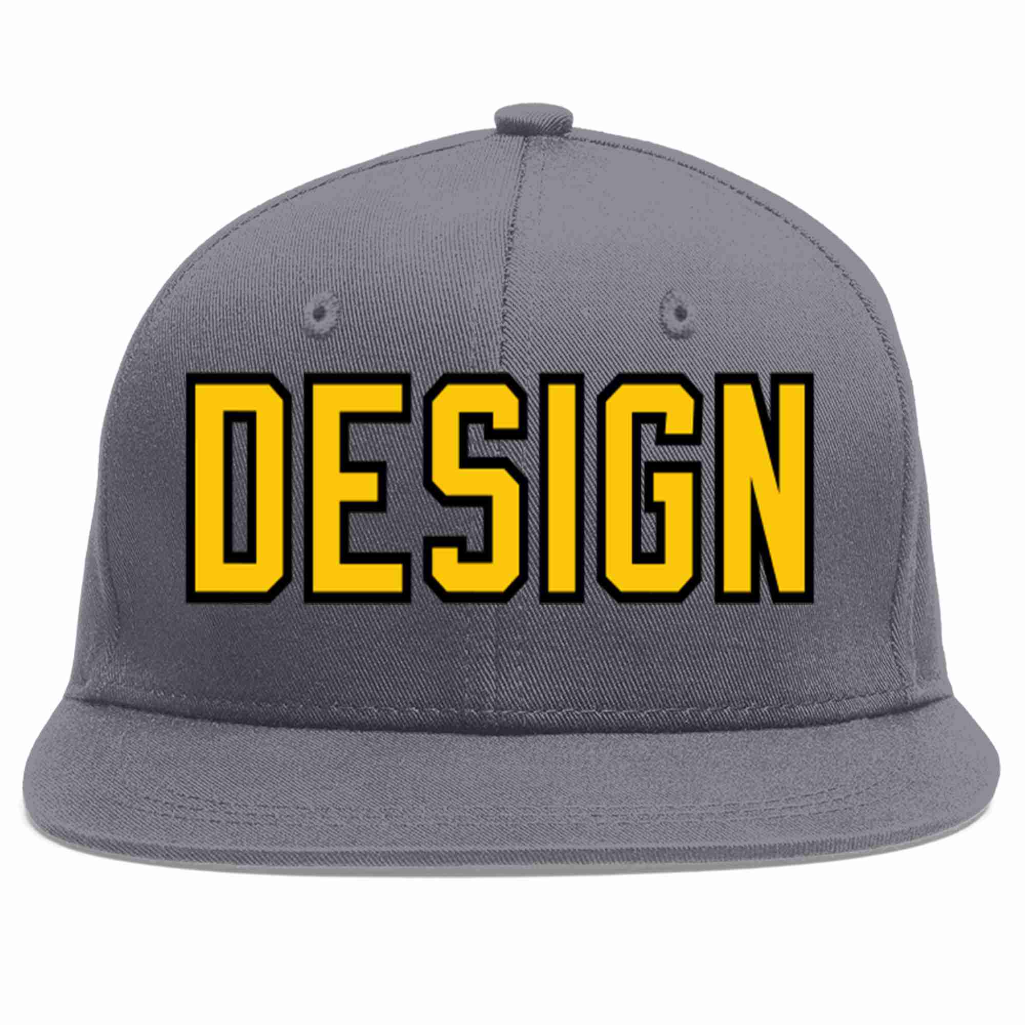 Custom Dark Gray Gold-Black Flat Eaves Sport Baseball Cap Design for Men/Women/Youth