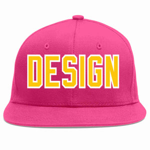 Conception personnalisée de casquette de baseball de sport à avant-toit plat rose rouge or-blanc pour hommes/femmes/jeunes