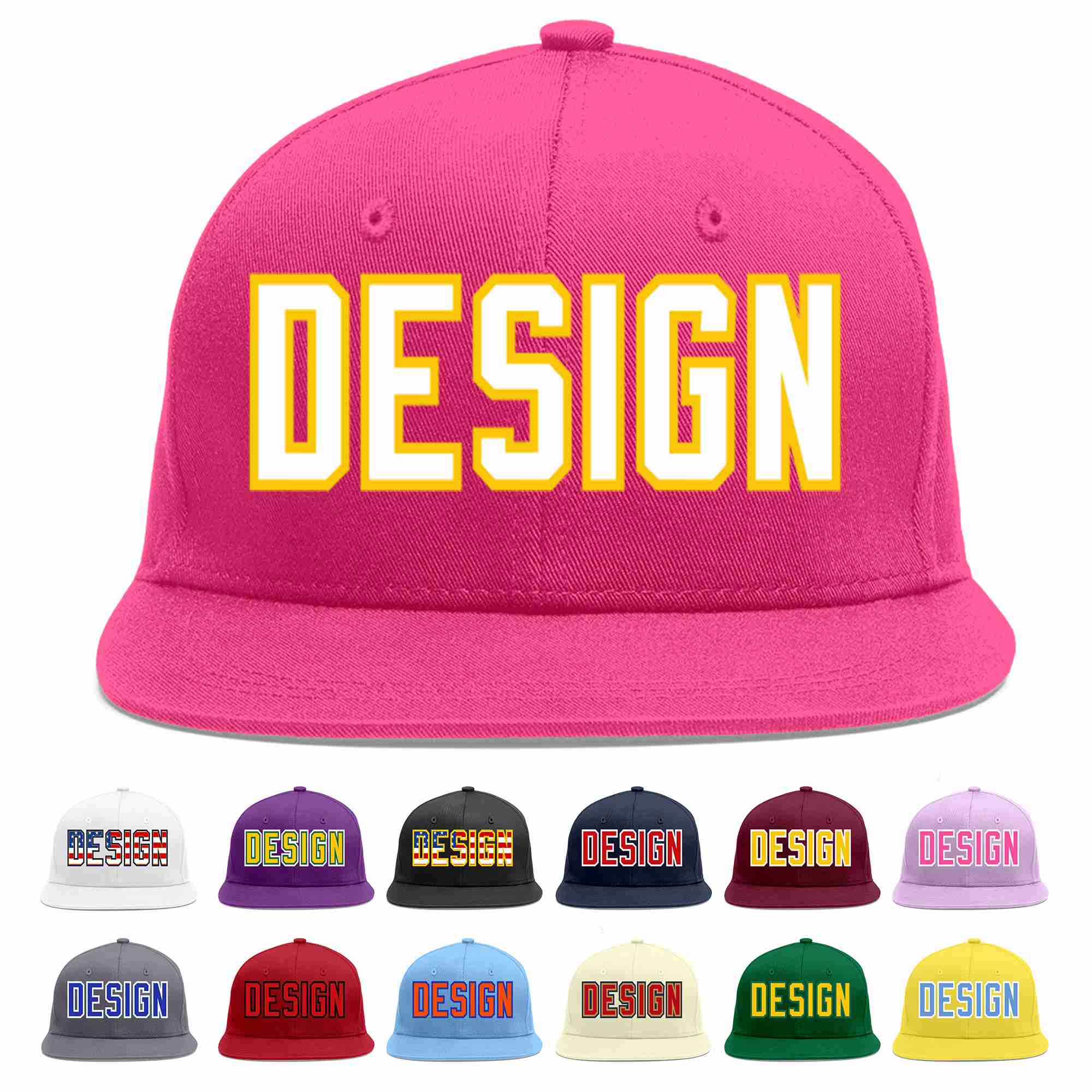 Custom Rose Red White-Gold Flat Eaves Sport Baseball Cap Design for Men/Women/Youth