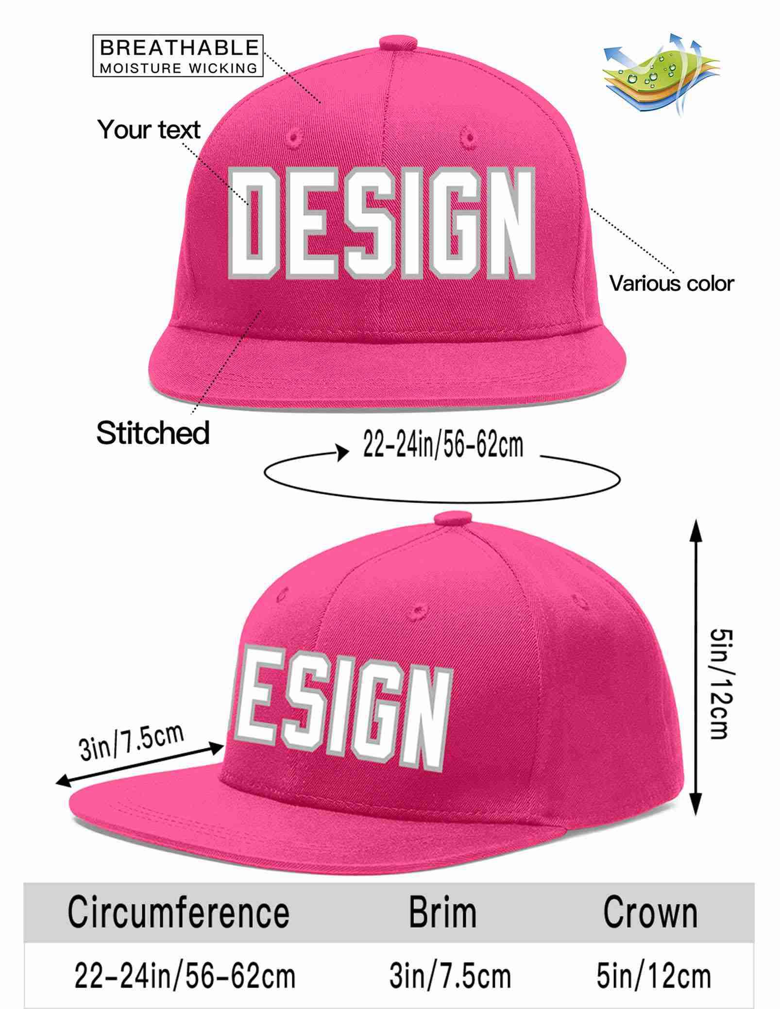 Custom Rose Red White-Gray Flat Eaves Sport Baseball Cap Design for Men/Women/Youth