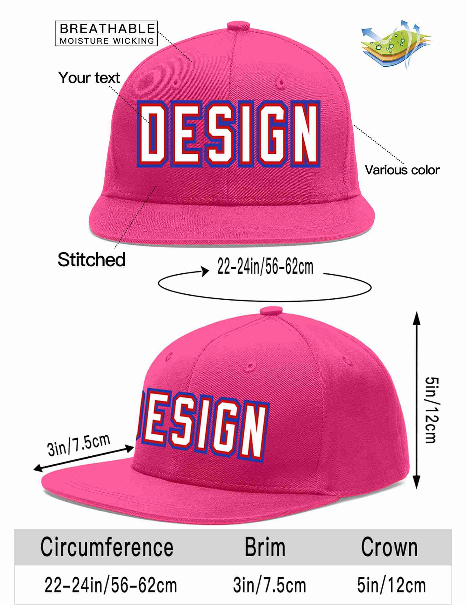 Custom Rose Red White-Red Flat Eaves Sport Baseball Cap Design for Men/Women/Youth