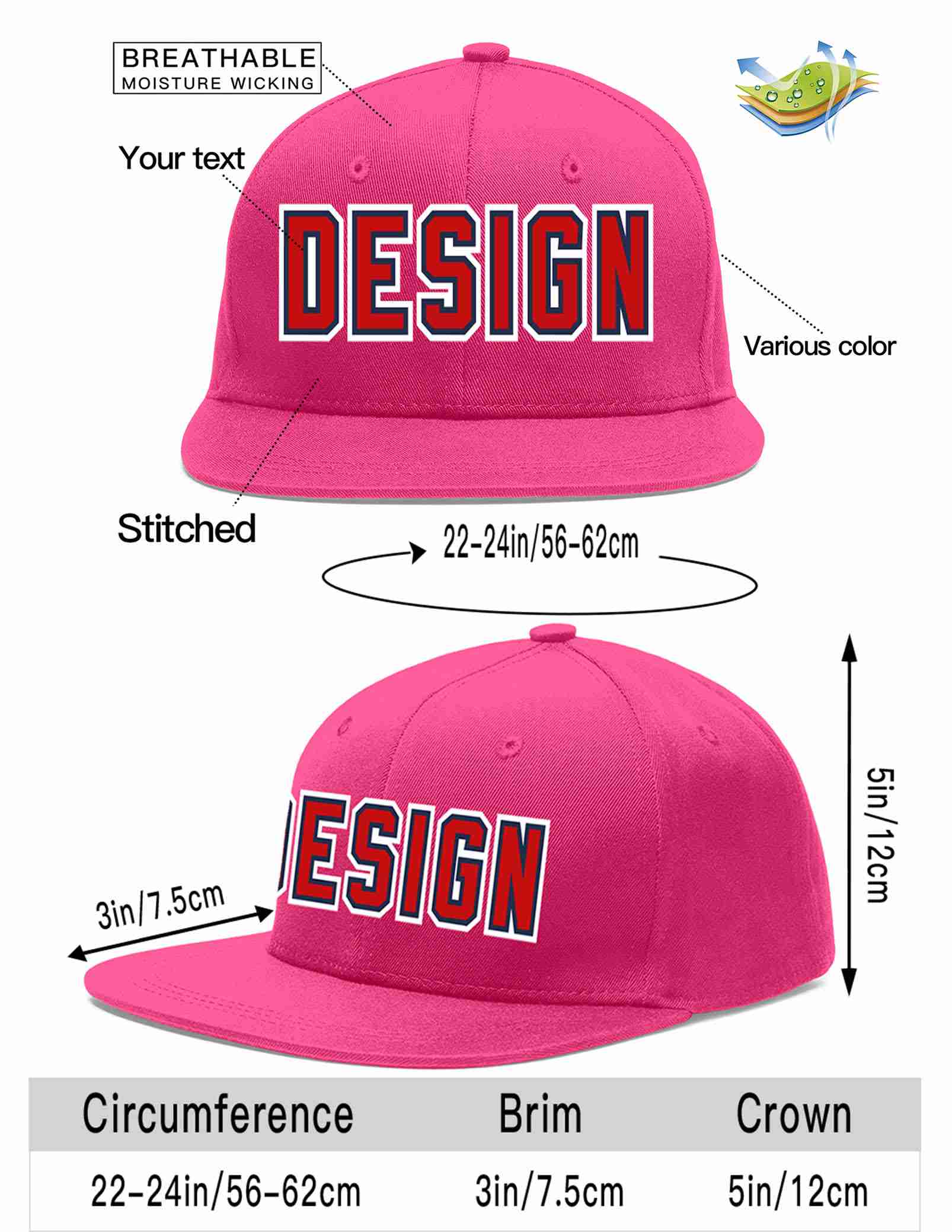 Custom Rose Red Red-Navy Flat Eaves Sport Baseball Cap Design for Men/Women/Youth