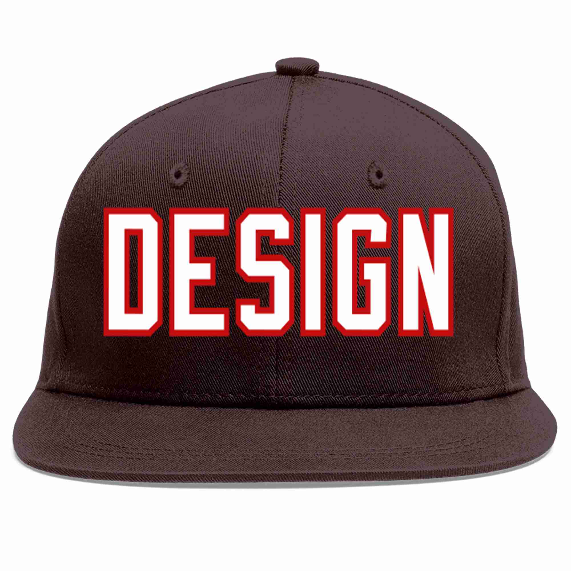 Custom Brown White-Red Flat Eaves Sport Baseball Cap Design for Men/Women/Youth