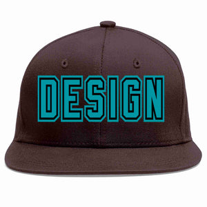 Custom Brown Aqua-Black Flat Eaves Sport Baseball Cap Design for Men/Women/Youth